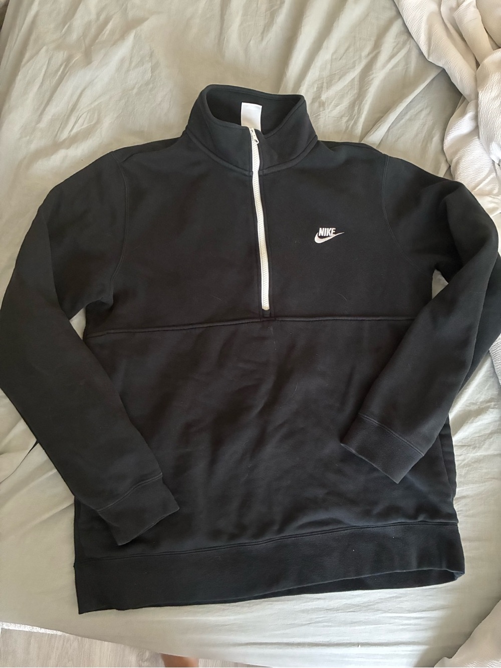 Nike Black Half-Zip Pullover Sweater with White Zip and Logo